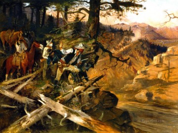 インディアナ カウボーイ Painting - 待ち伏せ 1896年 チャールズ・マリオン・ラッセル インディアナ州のカウボーイ